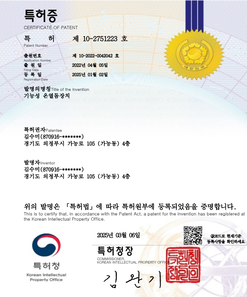 Functional thermal dome patent registration